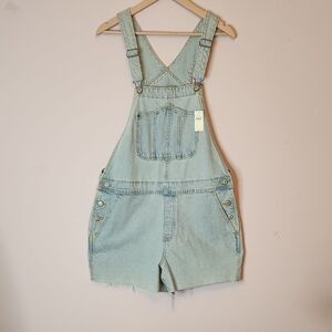 OLD NAVY Slouchy Straight Jean Cut Off Short Overalls Light Wash Denim, size L